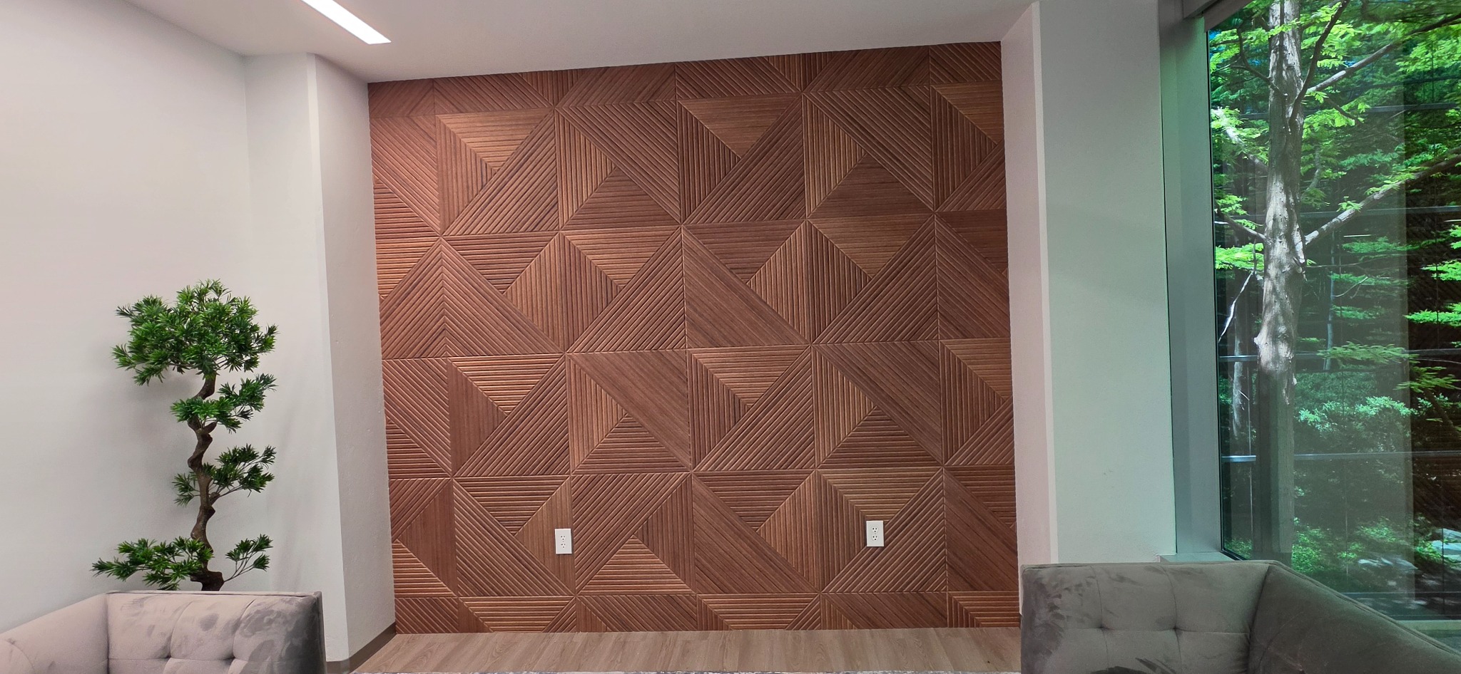 Interior wall after decorative panel installation
