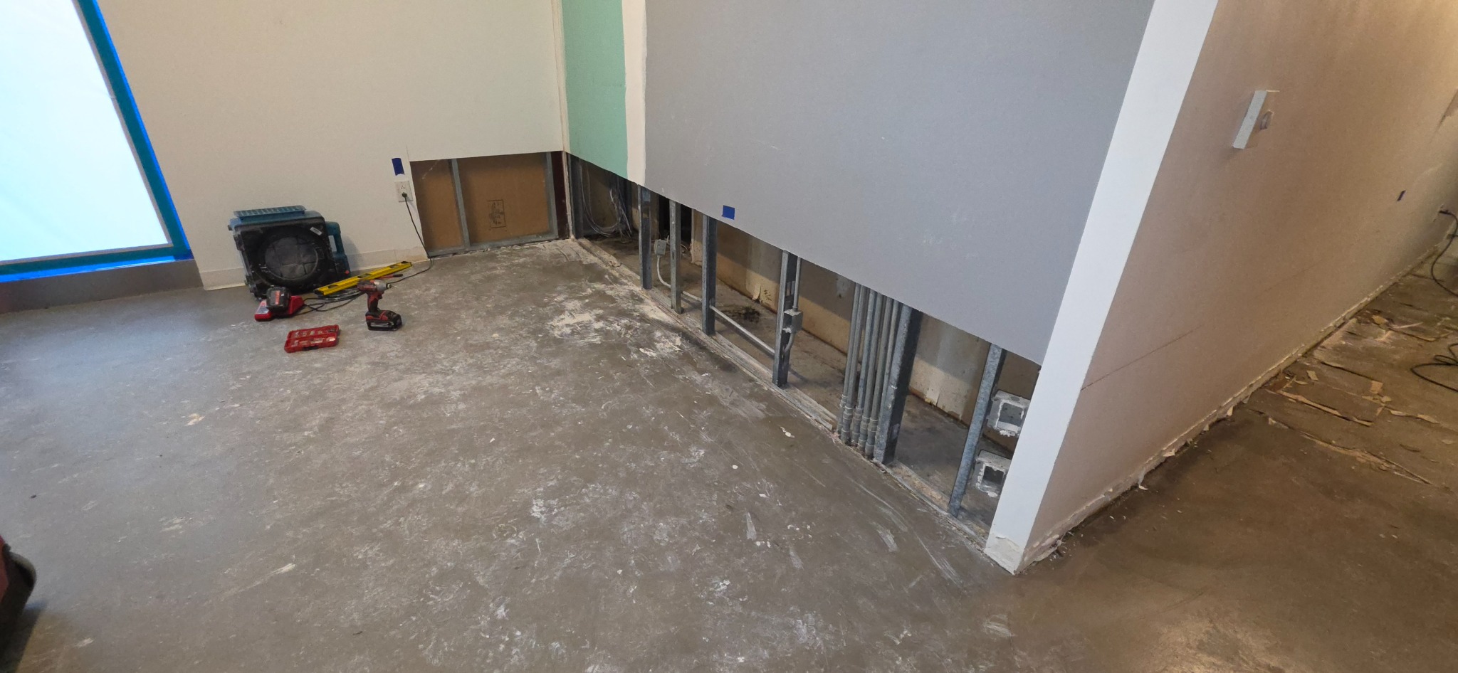 Commercial interior wall repair in progress